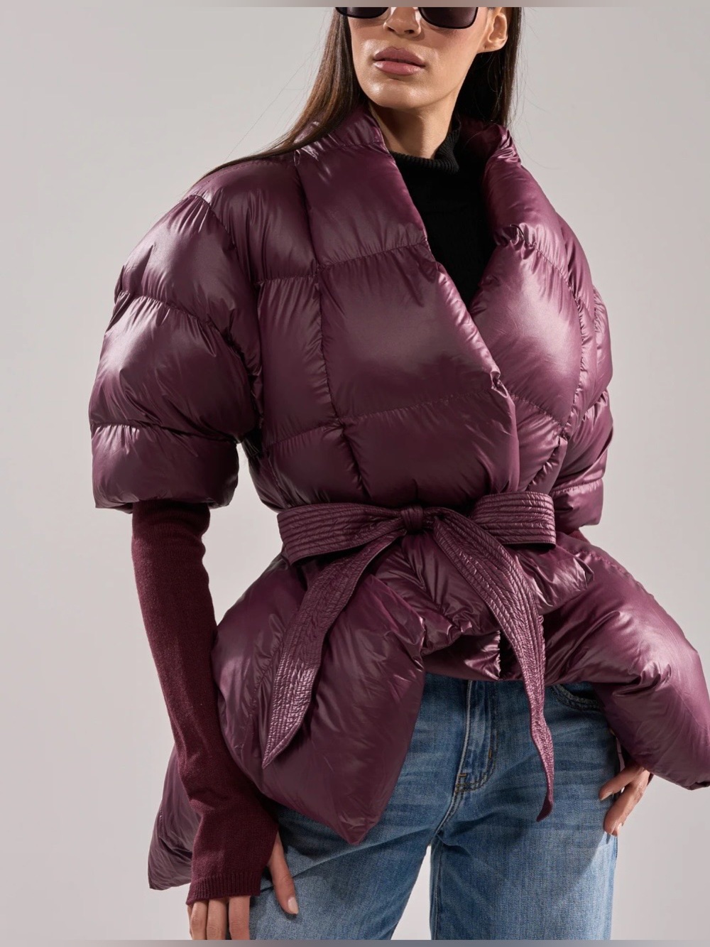 Nwt AKIRA peplum Puffer Wrap Jacket in Deep Plum size S